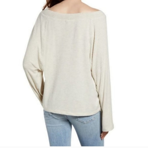 Treasure & Bond Wide Neck Raglan Top Long Sleeve Knit Beige Sweater Womens M - Picture 2 of 8